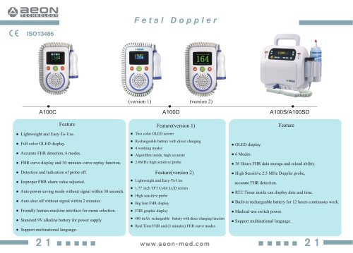 Features of A100C-A100D Fetal doppler