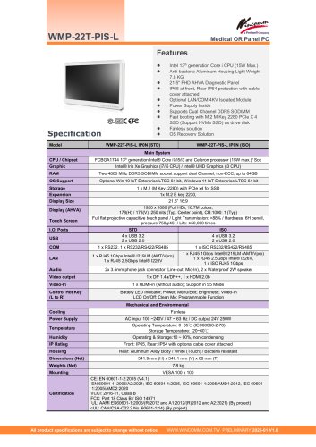 Wincomm WMP-22T-PIS-L Ultra Light Data Sheet  V1.0