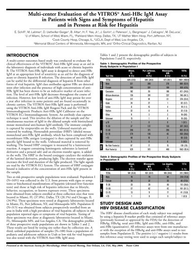 Multi-center Evaluation of the VITROS® Anti-HBc IgM Assay in Patients with Signs and Symptoms of Hepatitis and in Persons at Risk for Hepatitis