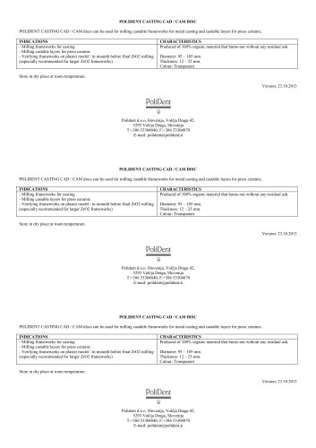 DATA SHEET CASTING CAD-CAM DISC