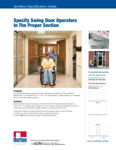 Properly Specifying Swing Door Operators in Correct Master Specification Sections