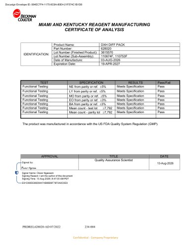 MIAMI AND KENTUCKY REAGENT MANUFACTURING