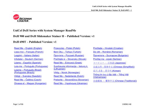 UniCel DxH Series with System Manager ReadMe