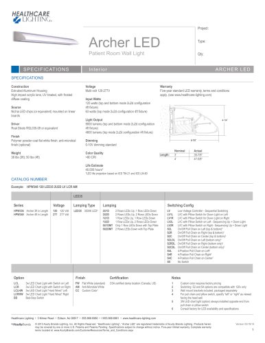 Archer LED Patient Room Wall Light