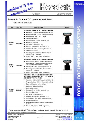 Scientific Grade CCD cameras with lens