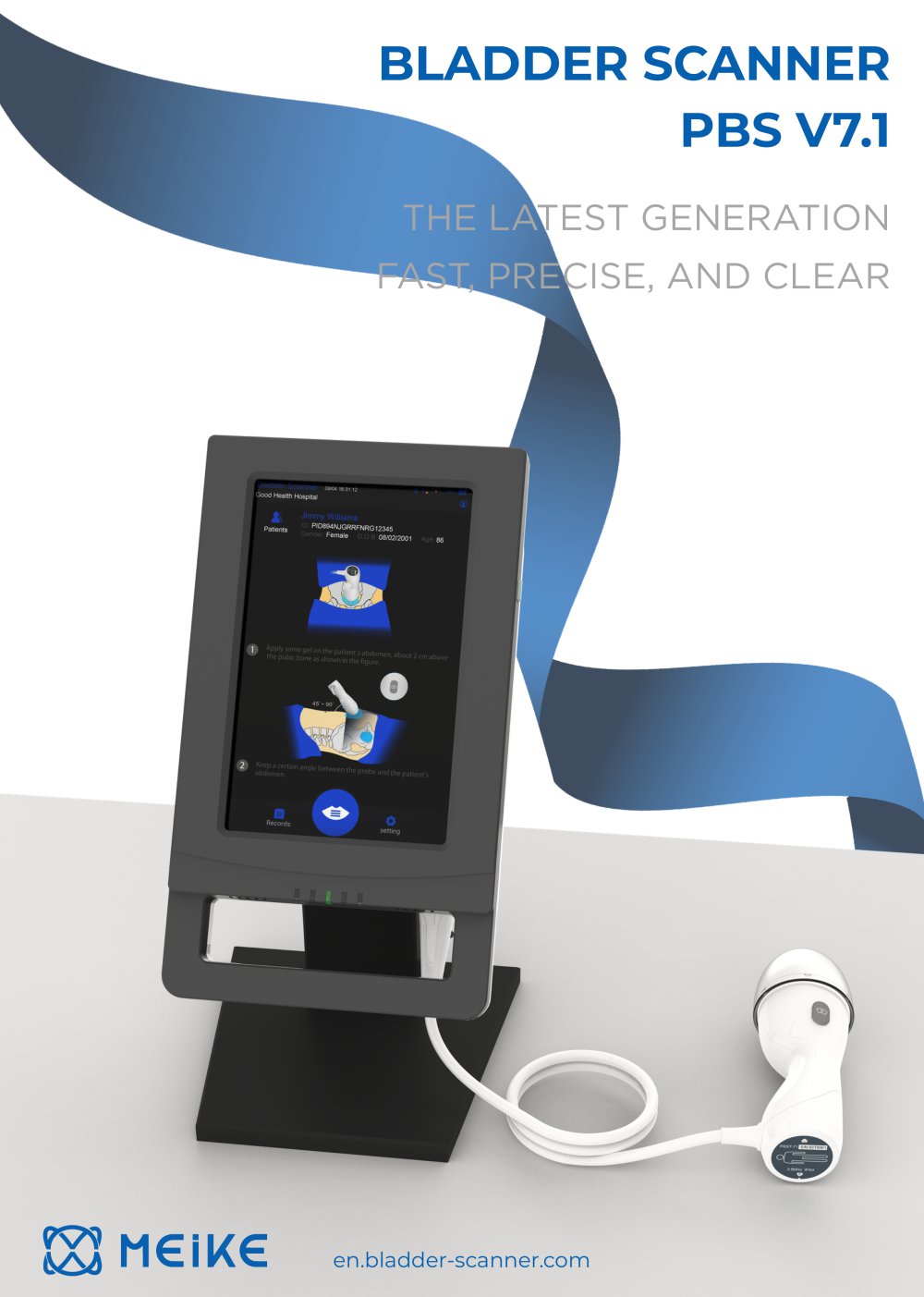 Trolley-mounted bladder scanner PBSV7.1 - Mianyang Meike Electronic Equipment
