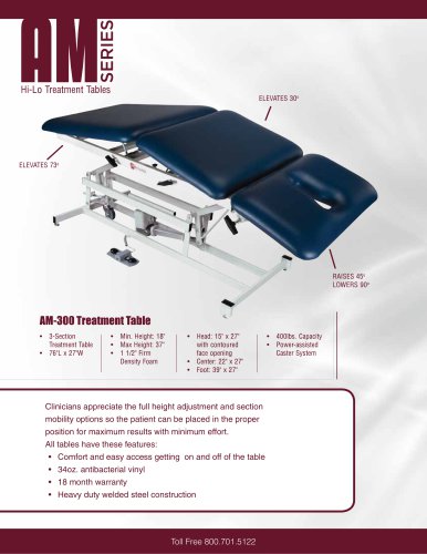 AM-300 HI-LO Treatment Table - Adjustable Height Medical Table