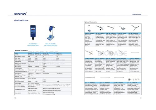 193-194 Overhead Stirrer OS40－S/OS20-S OS40-Pro/OS20-Pro