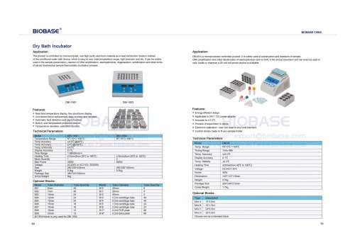 Dry Bath Incubator DBI-1001 DBI-1002 DBI-M