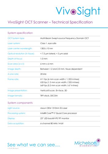 VivoSight OCT Technical Specifications