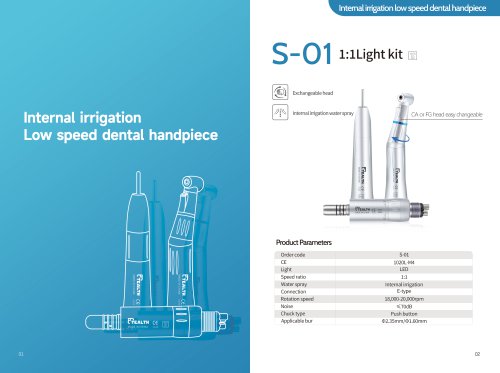 1：1 Internal irrigation low speed dental handpiece