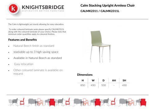 Calm Stacking Upright Armless Chair CALMK2311 / CALMK2311L