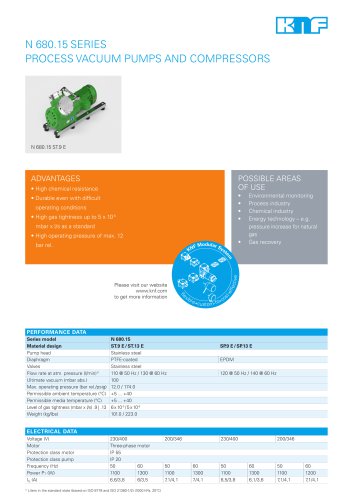 N 680.15 SERIES PROCESS VACUUM PUMPS AND COMPRESSORS