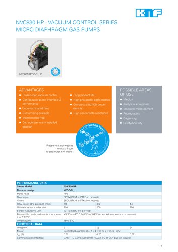NVC830 HP - VACUUM CONTROL SERIES MICRO DIAPHRAGM GAS PUMPS