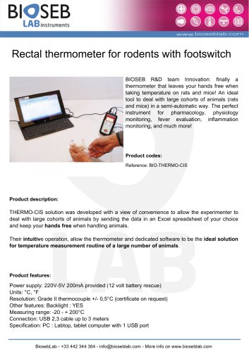 Rectal thermometer for rodents with footswitch