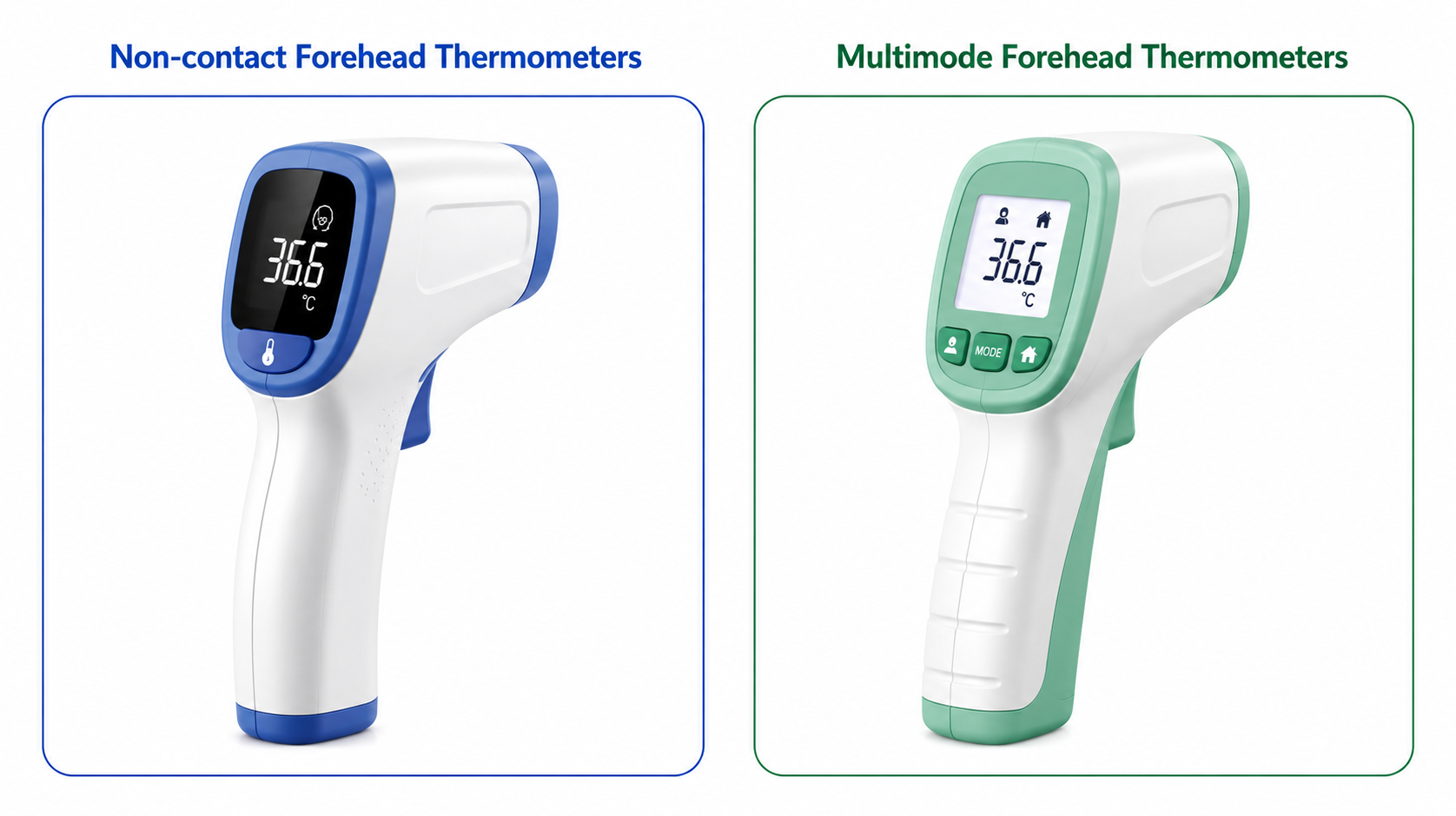 Grande plano de um visor de um termômetro de testa digital, mostrando uma lente de sensor de infravermelhos e uma leitura de temperatura de alta resolução para profissionais.