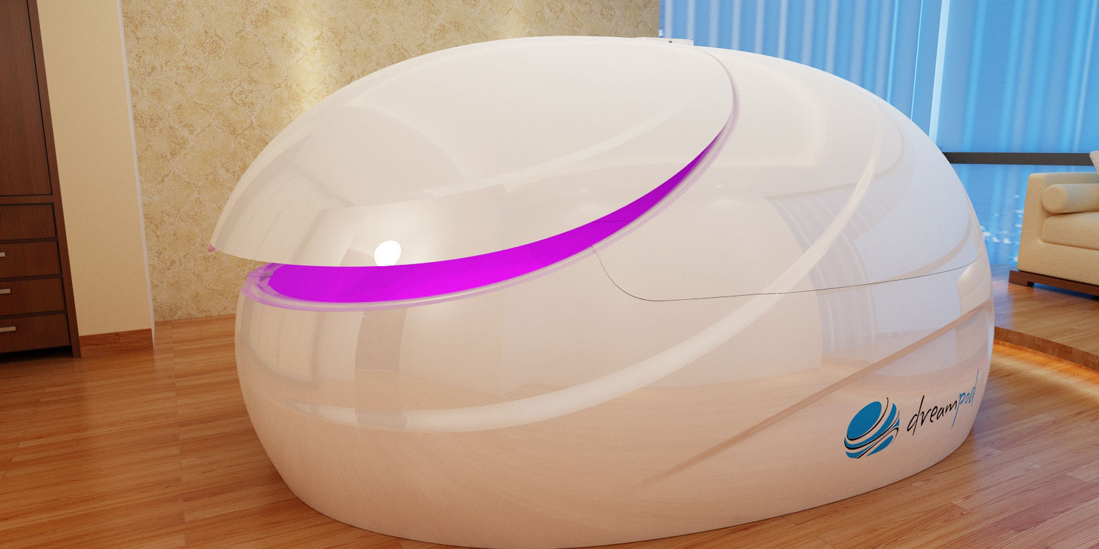 Tanque de privação sensorial com lâmpadas de cromoterapia Dreampod V2 Dreamwater com alto Tanque de privação sensorial com lâmpadas de cromoterapia Dreampod V2 Dreamwater com alto