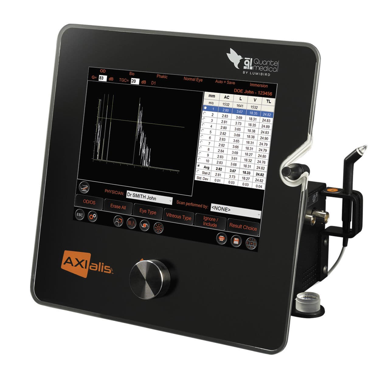 Biômetro ultrassônico AXIalis Quantel Medical Ophthalmology de mesa