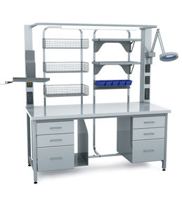 mesa de trabalho / para embalagem de instrumentos médico-hospitalares / retangular / em aço inoxidável