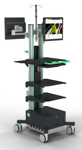 Carrinho para sala de cirurgia - Extron / Knurr - para endoscopia / 3 bandejas / com suporte para soro