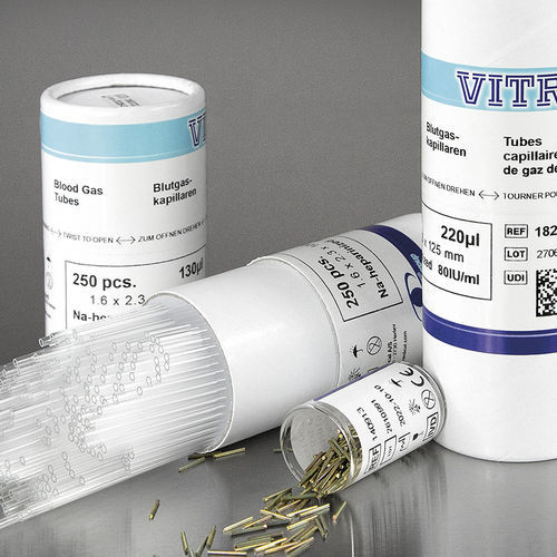 Tubo de coleta para análise de gases sanguíneos - 182513 - Vitrex Medical A/S - cilíndrico / de sangue capilar / em material plástico