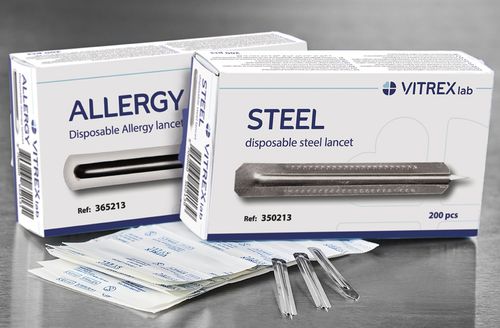 Lanceta teste de alergia - 355213 - Vitrex Medical A/S - estéril / em aço inoxidável / de sangue capilar