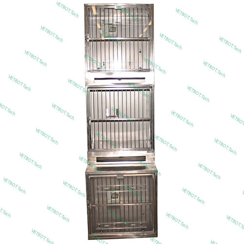 Gaiola veterinária para coelhos - 80542B - Vetbot - com 3 compartimentos / com rodízios / em aço inoxidável