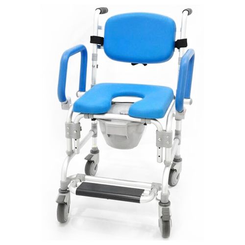 Cadeira de banho com braços - HT6129H-BL - Forever Young Enterprise - com rodízios / com apoio para pés / com abertura higiênica