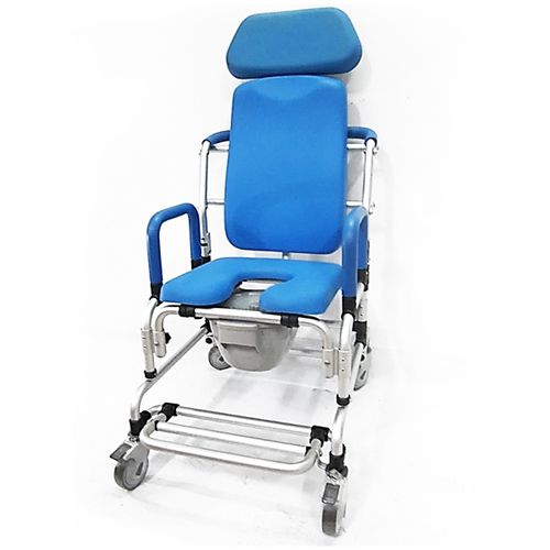 Cadeira de banho com encosto alto - HT6101B-BL - Forever Young Enterprise - com braços / com rodízios / com apoio para pés