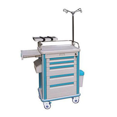 Carrinho de emergência - KJW-ET001B - Guangdong Kareway Medical Technology - 5 gavetas / com suporte para soro / com lixeira