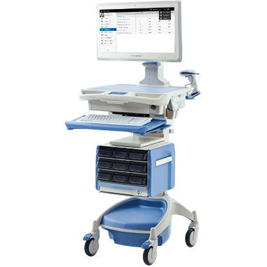 Carrinho para computador para distribuição de medicamentos - Cybernet - com bateria / com gavetas / com sistema de segurança