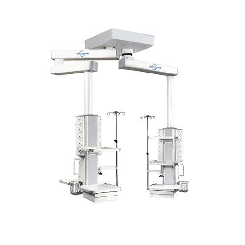 Estativa de braço duplo de teto - AMCAREMED TECHNOLOGY - para cuidados intensivos / modular / de altura regulável