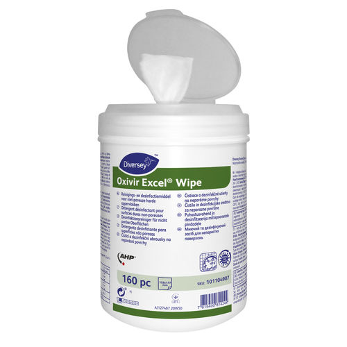 Lenços umedecidos emb. 160 unidades - OXIVIR EXCEL WIPES 160pc - DIVERSEY - para pisos e outras superfícies