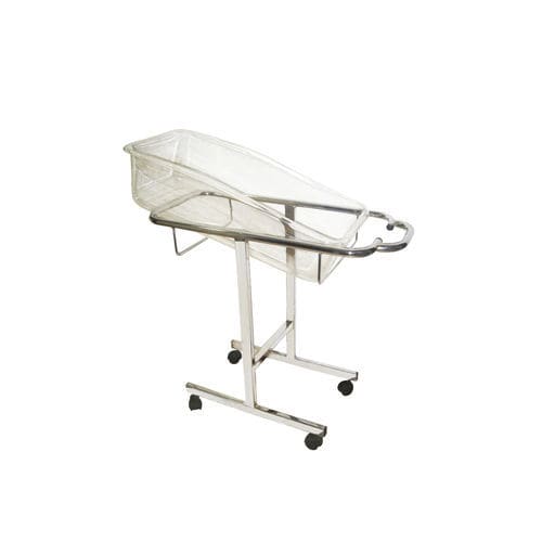 Berço hospitalar com altura fixa - Sté AMEL - com rodízios / em aço inoxidável / transparente