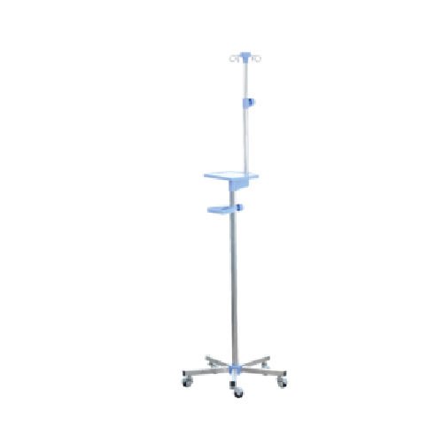 Suporte para soro com rodízios - Sté AMEL - 2 ganchos / em inox / com altura regulável