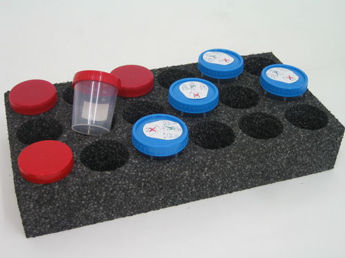 Suporte de laboratório para tubos de ensaio - PU 18 - M.&G. INTL srl - para tubos de bolsas de sangue / em polipropileno