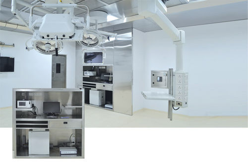 Estação de trabalho para sala de cirurgia - AMENSCO MEDICAL TECHNOLOGIES - com prateleiras / dupla / em aço inoxidável