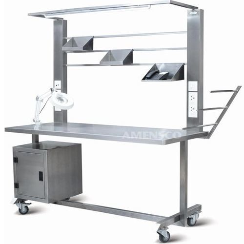 Mesa de preparo e embalagem de instrumentos médicos - PT 100M  - AMENSCO MEDICAL TECHNOLOGIES - retangular / com rodízios / em aço inoxidável