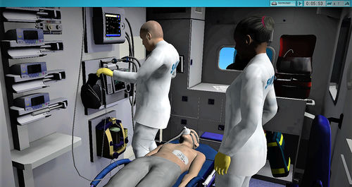 Simulador para treinamento - UrgSim - e-medys - para procedimentos de emergência médica / assistido por computador