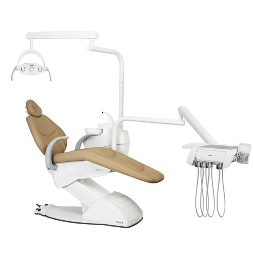 Conjunto odontológico com apoio de cabeça regulável - S 400 F - SAEVO - com monitor / com mesa de equipo / com iluminação
