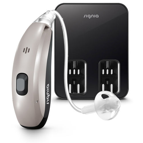 Aparelho auditivo retroauricular com adaptação aberta (open-fit) - Motion™ Charge&Go Nx. - Signia - com controle remoto