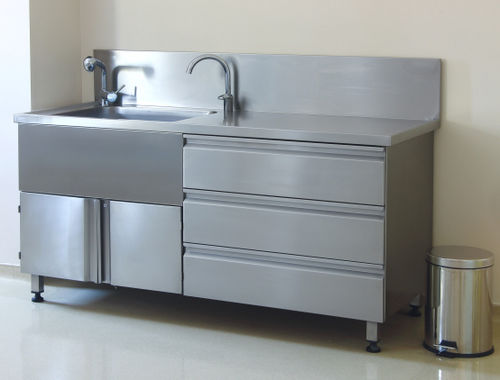 Mesa de trabalho - 242.1670 - SEBA HANDELS - retangular / em aço inoxidável / com pia
