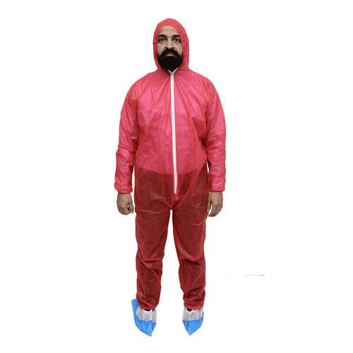 Macacão de proteção unissexo - 30 GSM Spun - FVSurgical - descartável / em não tecido / vermelho