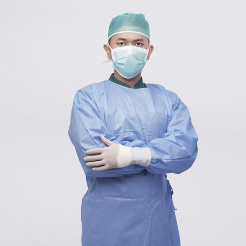 Capote cirúrgico unissexo - SFS - Maesindo Indonesia - descartável / impermeável / azul