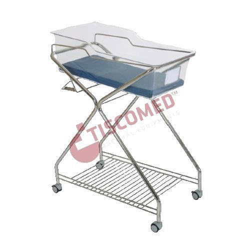 Berço hospitalar com rodízios - TCBA 1040 - Tiscomed - em aço inoxidável / transparente