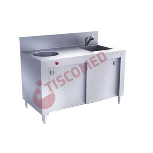Pia médico-hospitalar - TINI 4090 - Tiscomed - para sala de expurgo / com 2 postos / com escorredor