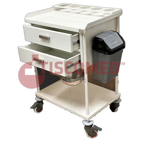 Carrinho hospitalar - TCDE 1555 - Tiscomed - para curativos / com lixeira / com suporte de cuba para assepsia
