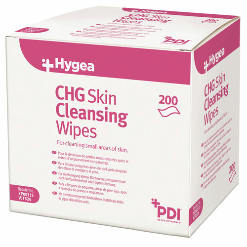 Lenços umedecidos para higiene pessoal - Hygea CHG - PDI International - emb. 200 unidades