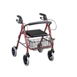 Andador com rodas de 4 rodas - KR966LH-8 - Zhenjiang Kangrui Rehabilitation Equipment Co., Ltd. - estrutura de alumínio / com assento / com cesto