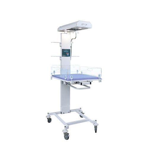Mesa de reanimação neonatal com lâmpada para fototerapia - AIST - Zapovit - com rodízios